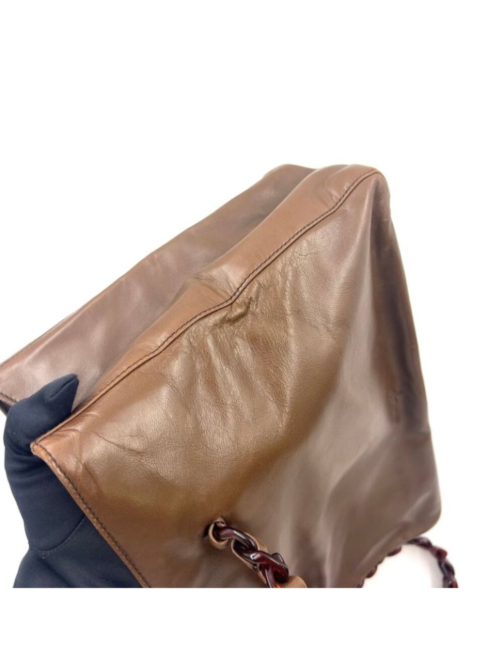 Prada Tortoiseshell Chain Leather Brown Shoulder Bag Silver - Picture 12 of 15